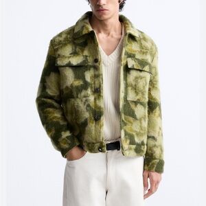 Zara Men's Olive Camouflage Shirt Jacket